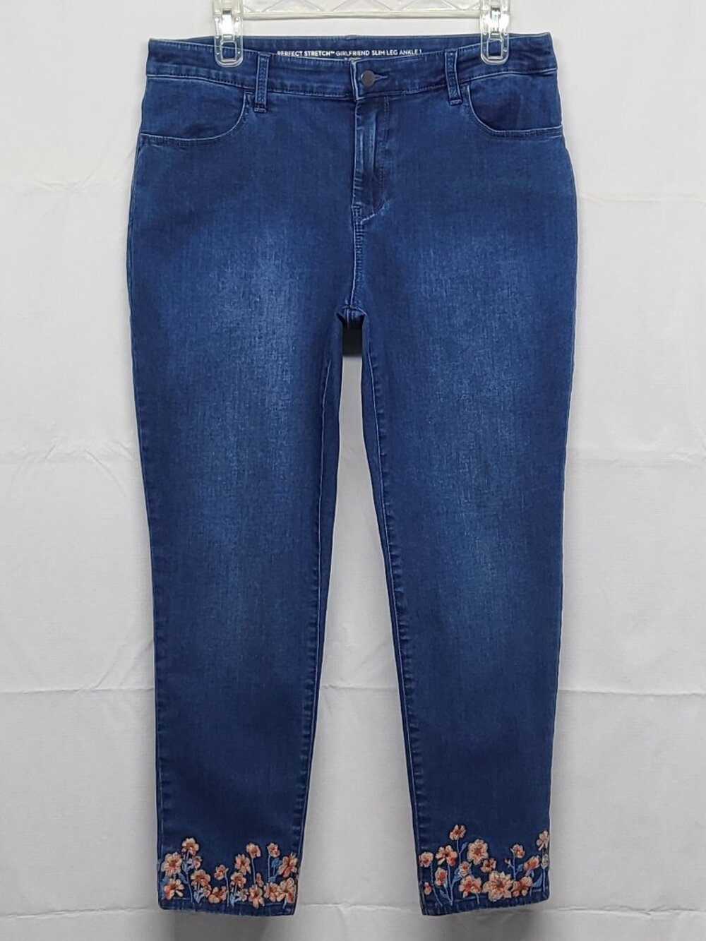 Chicos Jeans Womens Size 1 Regular Ankle Girlfriend Perfect Stretch Slim Floral